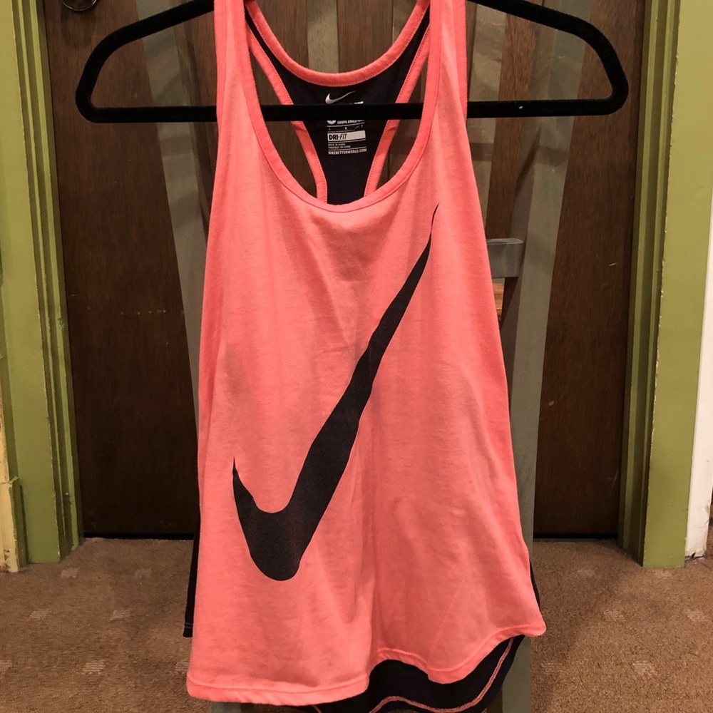 Coral and Black Nike Running Tank